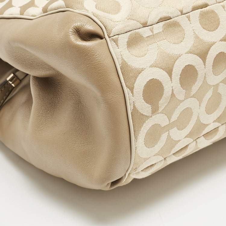 Pre Owned Coach Beige Signature Canvas and Leather Edie 31 Satchel