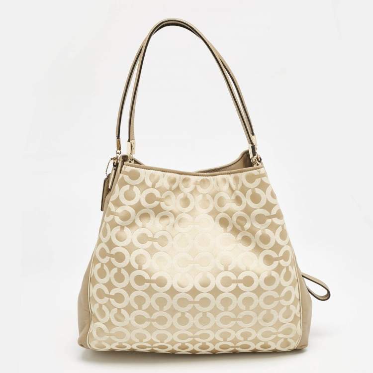 Pre Owned Coach Beige Signature Canvas and Leather Edie 31 Satchel