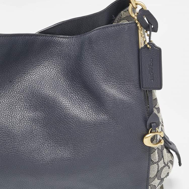 Pre Owned Coach Navy Blue Signature Jacquard Canvas and Leather Dalton 31 Shoulder Bag