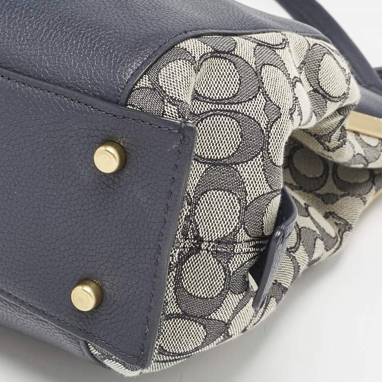 Pre Owned Coach Navy Blue Signature Jacquard Canvas and Leather Dalton 31 Shoulder Bag