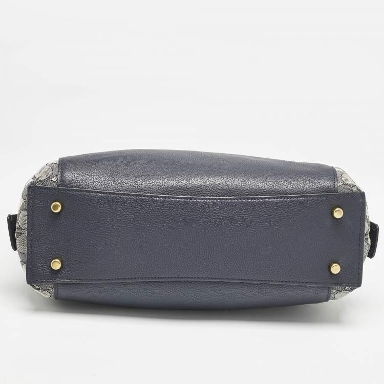 Pre Owned Coach Navy Blue Signature Jacquard Canvas and Leather Dalton 31 Shoulder Bag