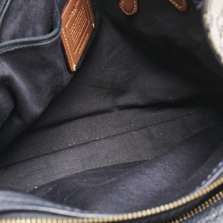 Pre Owned Coach Navy Blue Signature Jacquard Canvas and Leather Dalton 31 Shoulder Bag
