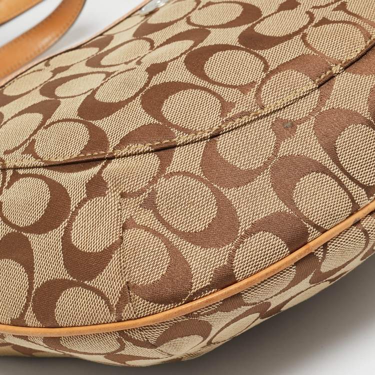 Pre Owned Coach Beige Signature Canvas and Leather Front Pocket Crossbody Bag