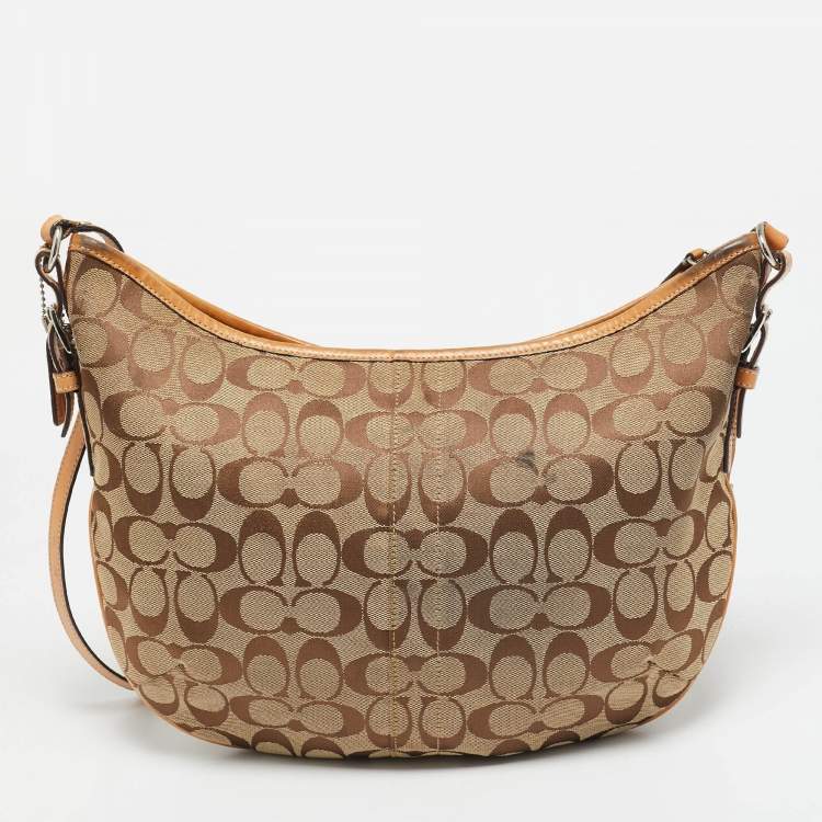 Pre Owned Coach Beige Signature Canvas and Leather Front Pocket Crossbody Bag