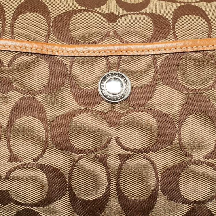 Pre Owned Coach Beige Signature Canvas and Leather Front Pocket Crossbody Bag