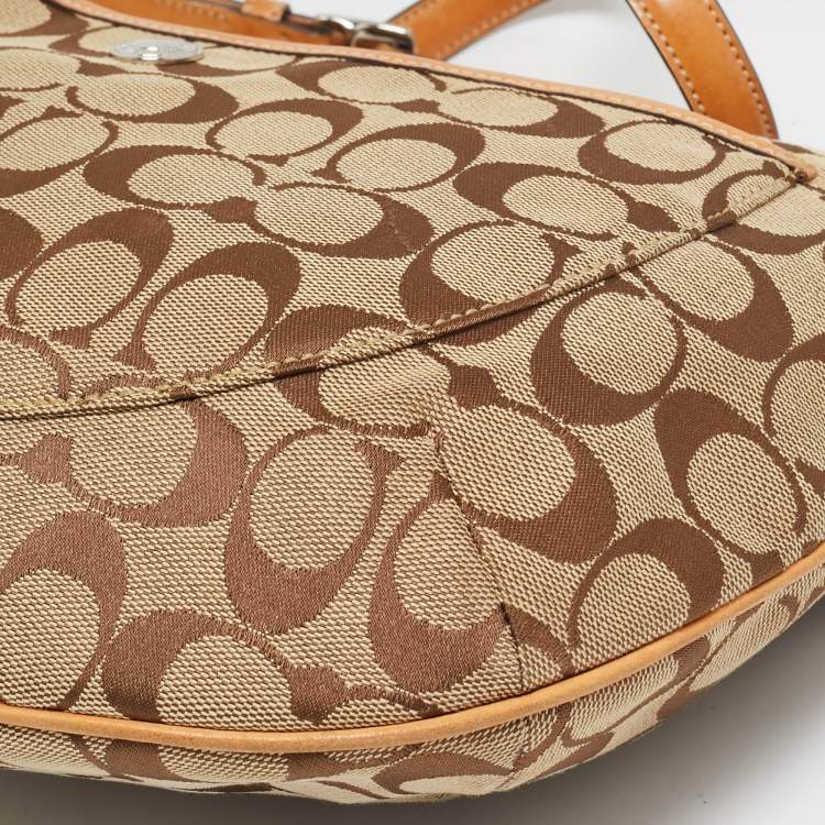 Pre Owned Coach Beige Signature Canvas and Leather Front Pocket Crossbody Bag