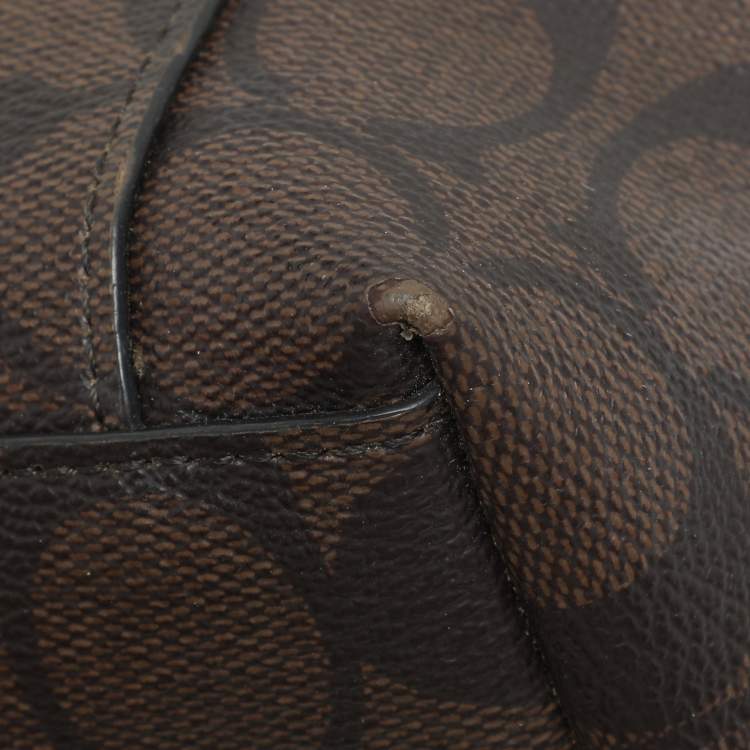 Pre Owned Coach Brown Signature Coated Canvas Ava Chain Tote