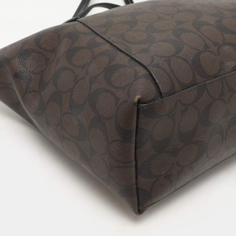 Pre Owned Coach Brown Signature Coated Canvas Ava Chain Tote
