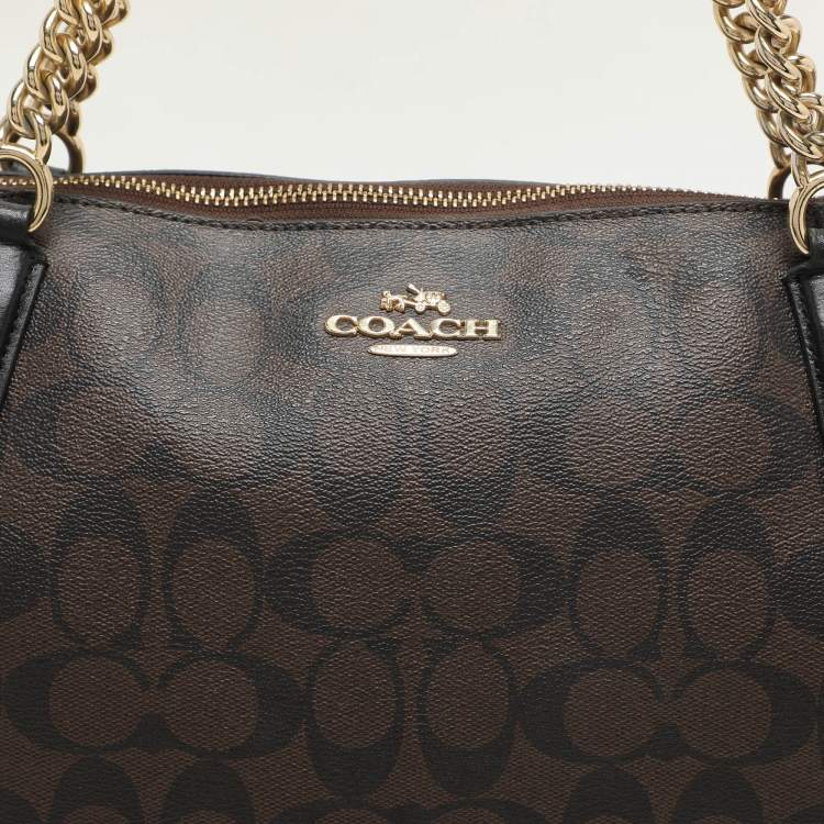Pre Owned Coach Brown Signature Coated Canvas Ava Chain Tote