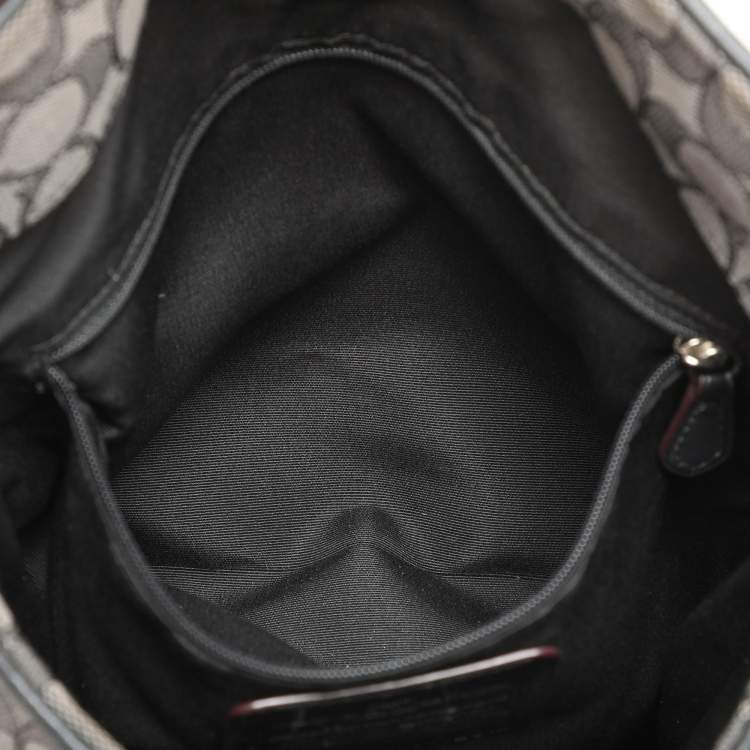 Pre Owned Coach Dark Grey/Black Signature Canvas and Leather Edie Hobo