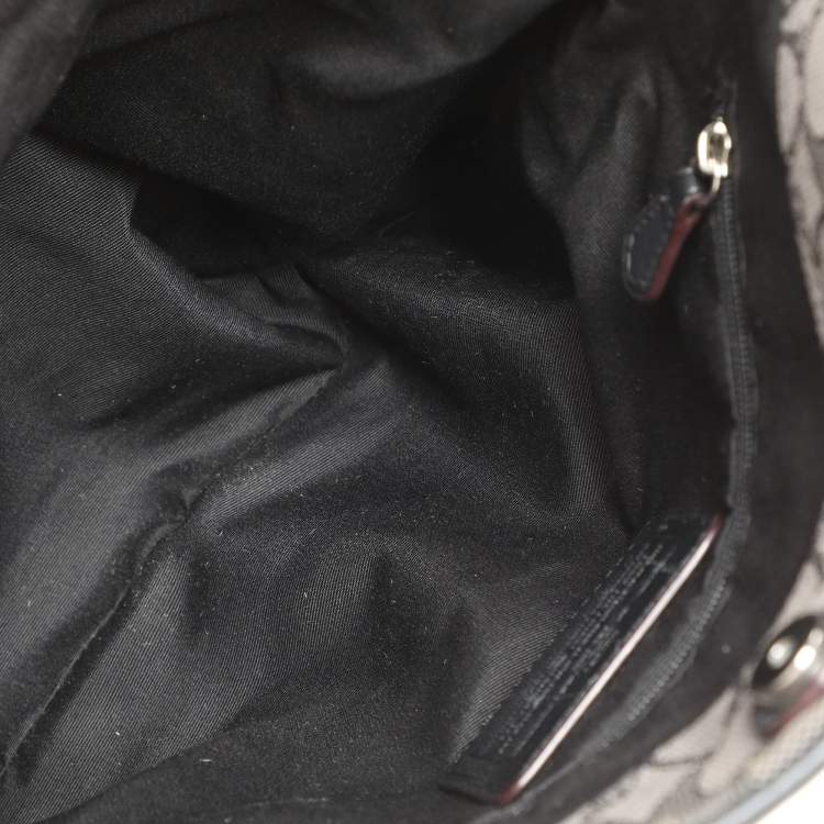 Pre Owned Coach Dark Grey/Black Signature Canvas and Leather Edie Hobo