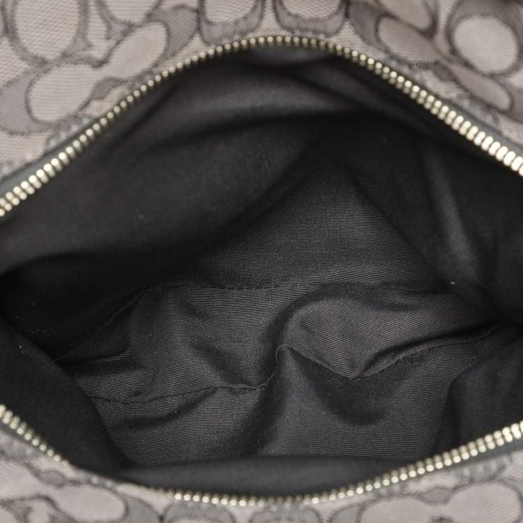Pre Owned Coach Dark Grey/Black Signature Canvas and Leather Edie Hobo