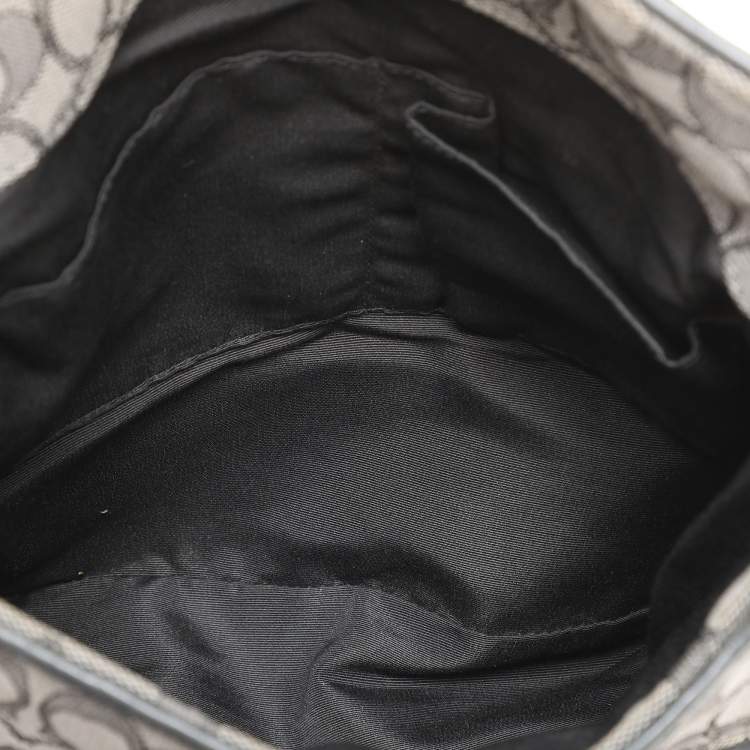 Pre Owned Coach Dark Grey/Black Signature Canvas and Leather Edie Hobo