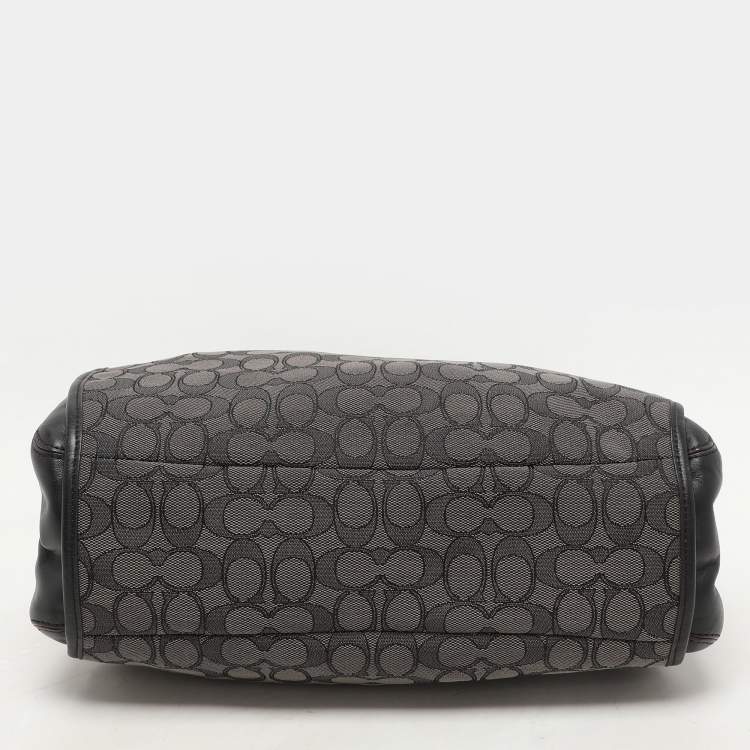 Pre Owned Coach Dark Grey/Black Signature Canvas and Leather Edie Hobo