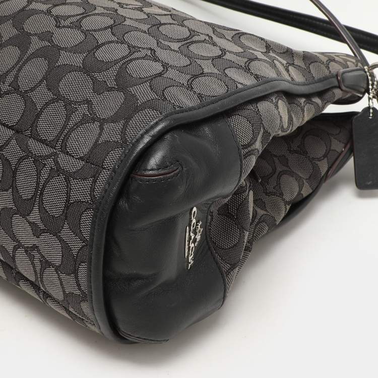 Pre Owned Coach Dark Grey/Black Signature Canvas and Leather Edie Hobo