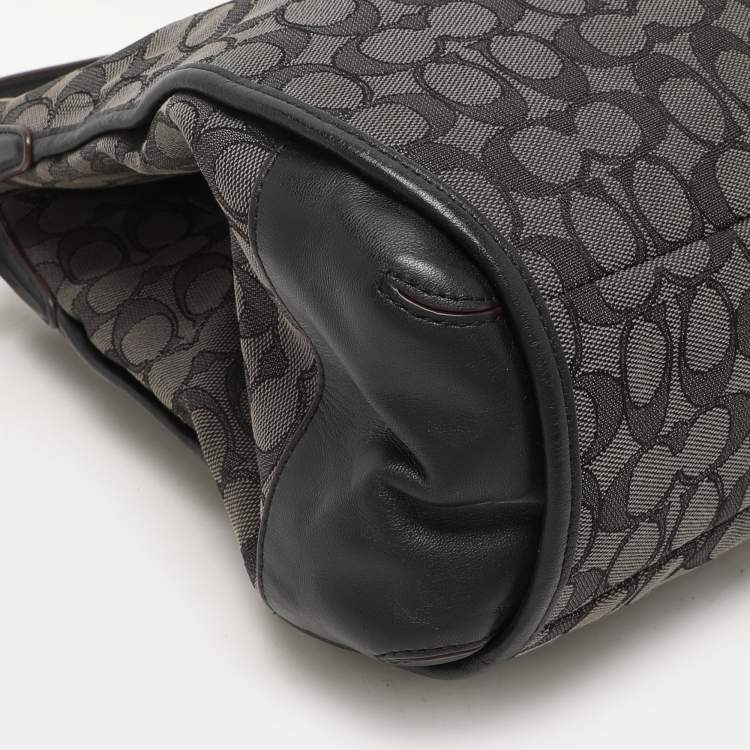 Pre Owned Coach Dark Grey/Black Signature Canvas and Leather Edie Hobo