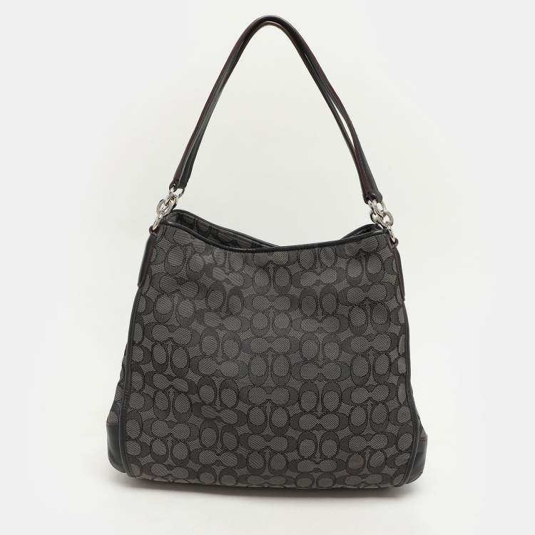 Pre Owned Coach Dark Grey/Black Signature Canvas and Leather Edie Hobo