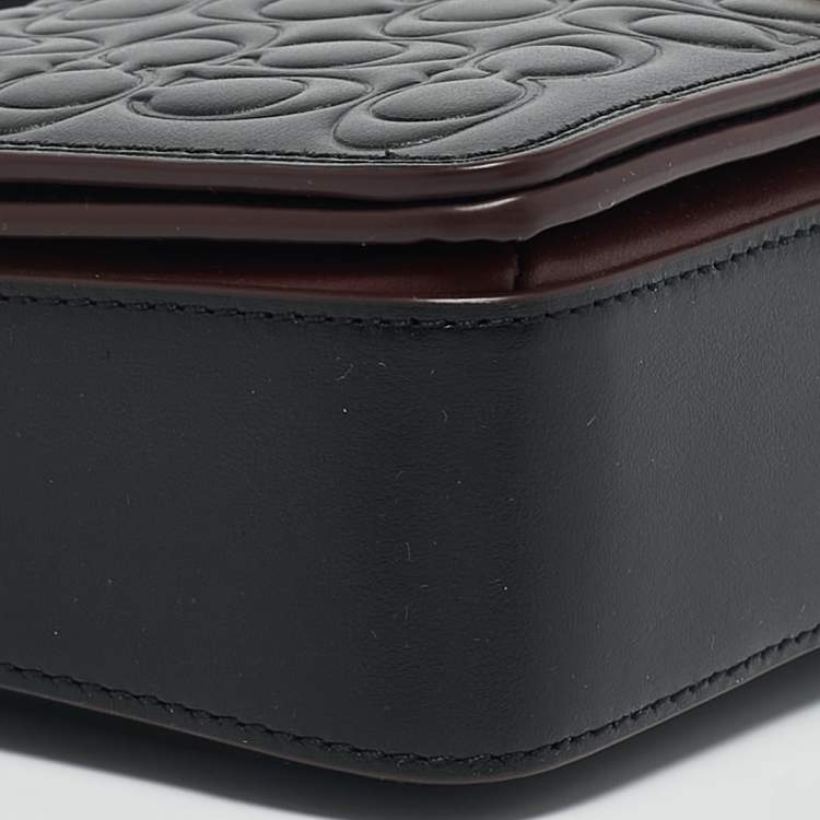 Pre Owned Coach Black Signature Embossed Leather Dinky Crossbody Bag