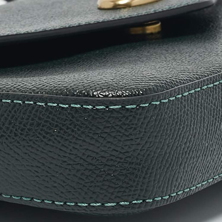 Pre Owned Coach Dark Green Leather Wyn Crossgrain Flap Crossbody Bag