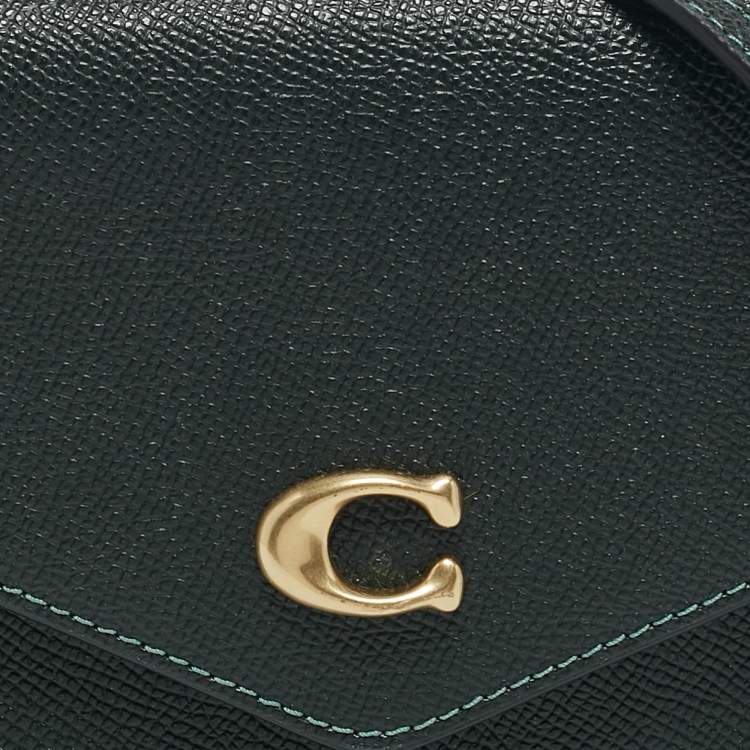 Pre Owned Coach Dark Green Leather Wyn Crossgrain Flap Crossbody Bag
