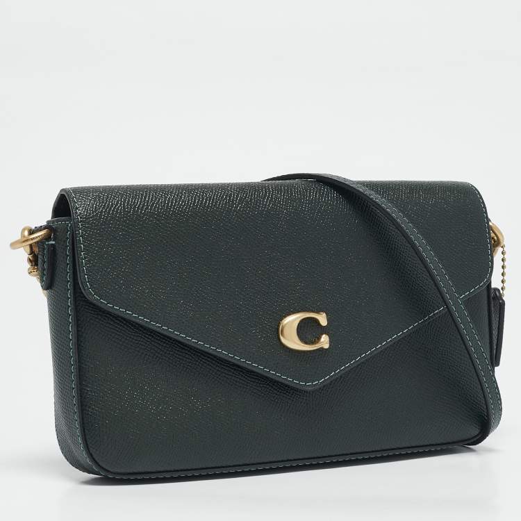 Pre Owned Coach Dark Green Leather Wyn Crossgrain Flap Crossbody Bag