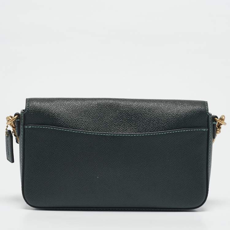 Pre Owned Coach Dark Green Leather Wyn Crossgrain Flap Crossbody Bag