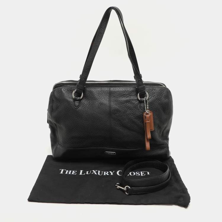 Pre Owned Coach Black Leather Katheryn Triple Zipper Satchel 