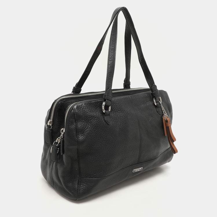 Pre Owned Coach Black Leather Katheryn Triple Zipper Satchel 