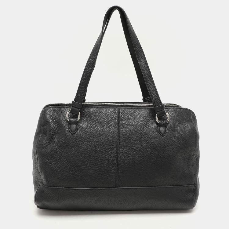 Pre Owned Coach Black Leather Katheryn Triple Zipper Satchel 