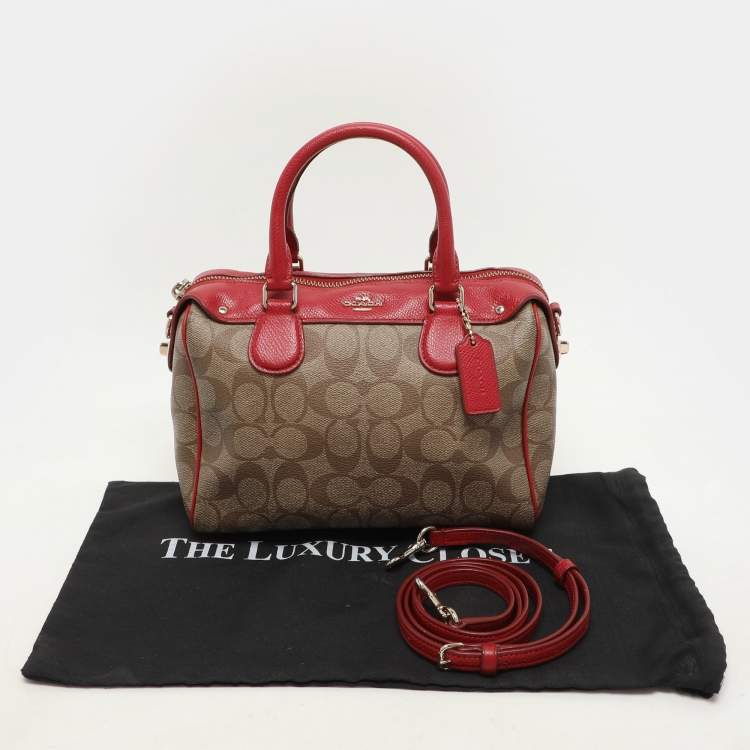 Pre Owned Coach Red/Beige Signature Coated Canvas and Leather Mini Bennett Satchel