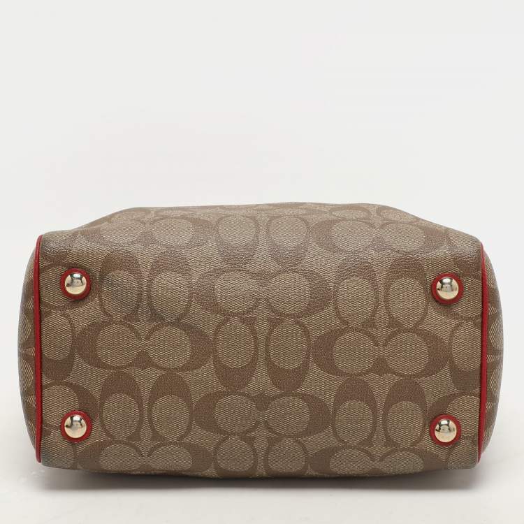 Pre Owned Coach Red/Beige Signature Coated Canvas and Leather Mini Bennett Satchel