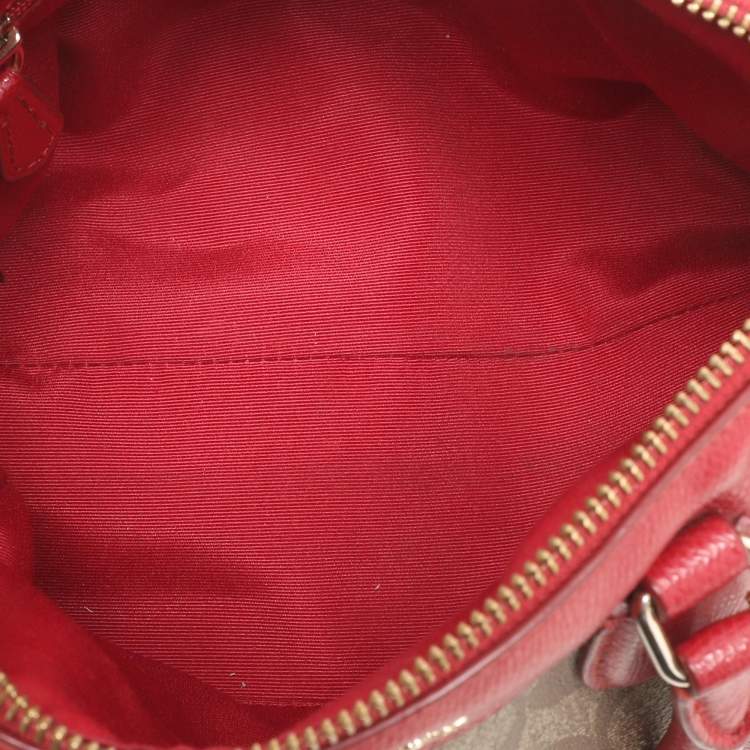 Pre Owned Coach Red/Beige Signature Coated Canvas and Leather Mini Bennett Satchel