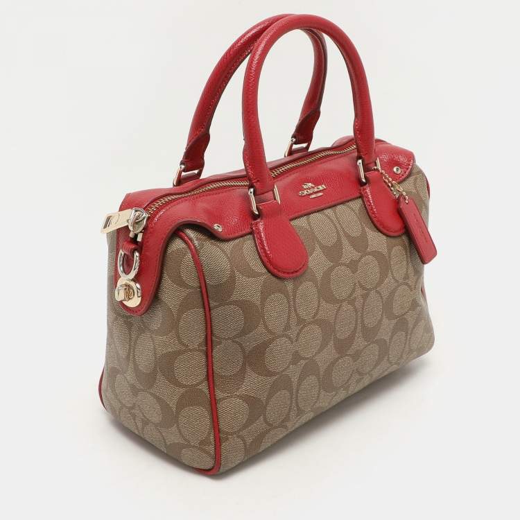 Pre Owned Coach Red/Beige Signature Coated Canvas and Leather Mini Bennett Satchel