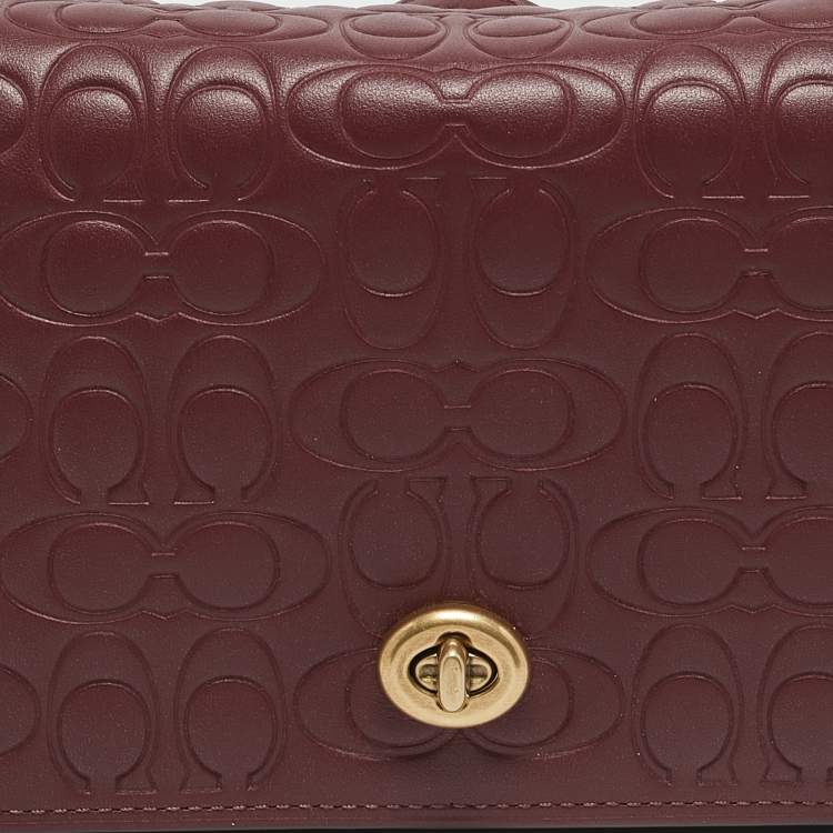 Pre Owned Coach Burgundy Signature Embossed Leather Dinky Crossbody Bag