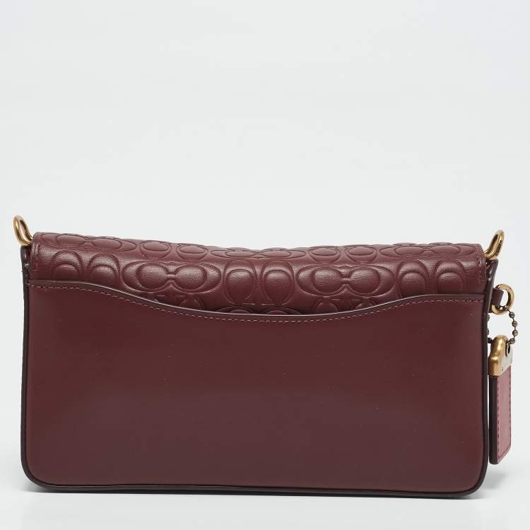 Pre Owned Coach Burgundy Signature Embossed Leather Dinky Crossbody Bag