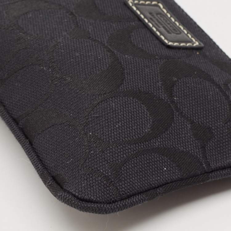 Pre Owned Coach Black Signature Canvas and Leather Wristlet Clutch