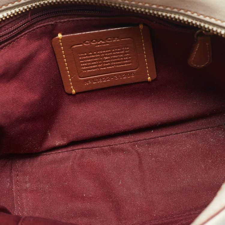 Pre Owned Coach White/Brown Signature Coated Canvas Camera Crossbody Bag