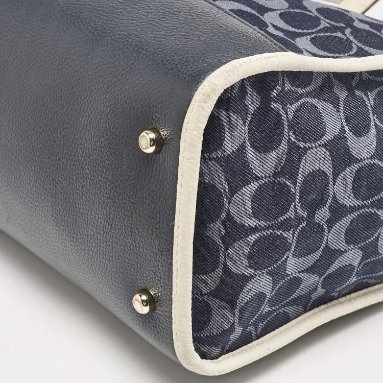 Pre Owned Coach Blue/White Signature Denim and Leather Dempsey Tote