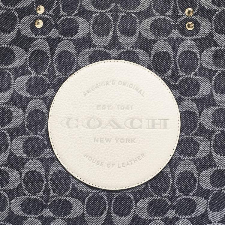 Pre Owned Coach Blue/White Signature Denim and Leather Dempsey Tote
