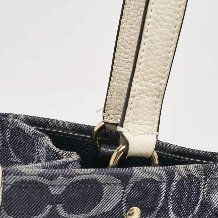 Pre Owned Coach Blue/White Signature Denim and Leather Dempsey Tote