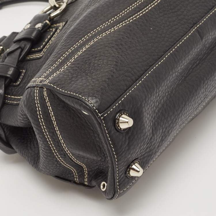 Pre Owned Coach Black Leather Hamptons Braided Tote