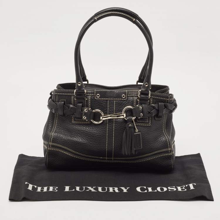 Pre Owned Coach Black Leather Hamptons Braided Tote