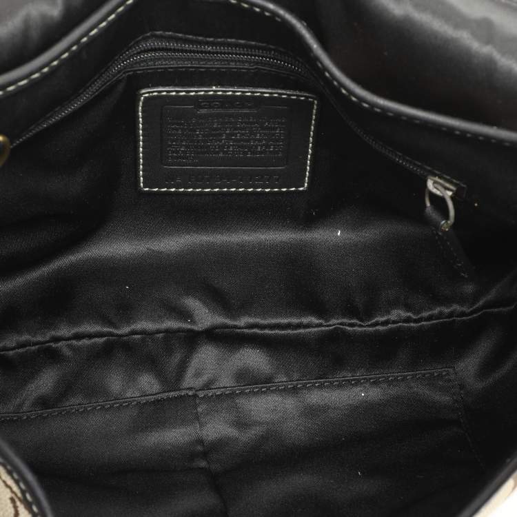 Pre Owned Coach Beige/Black Canvas and Leather Baguette Shoulder Bag