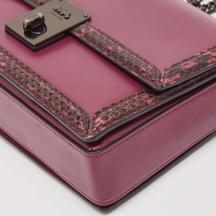 Pre Owned Coach Burgundy Leather and Snakeskin Trim Hutton Shoulder Bag