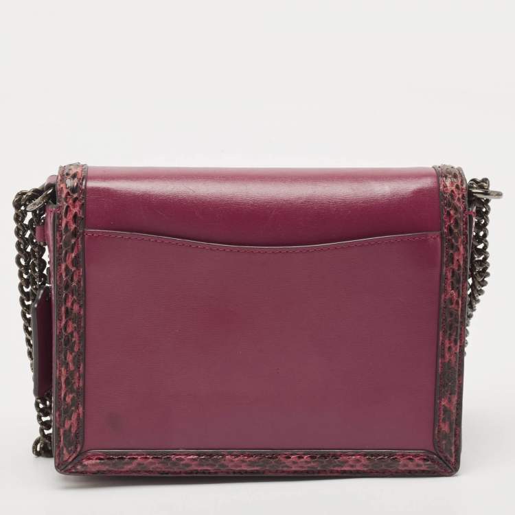 Pre Owned Coach Burgundy Leather and Snakeskin Trim Hutton Shoulder Bag