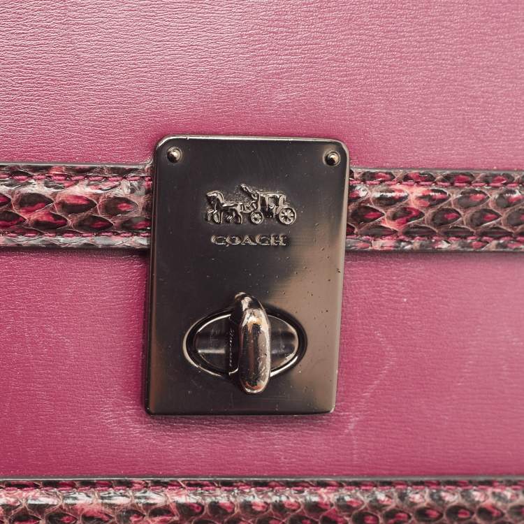 Pre Owned Coach Burgundy Leather and Snakeskin Trim Hutton Shoulder Bag