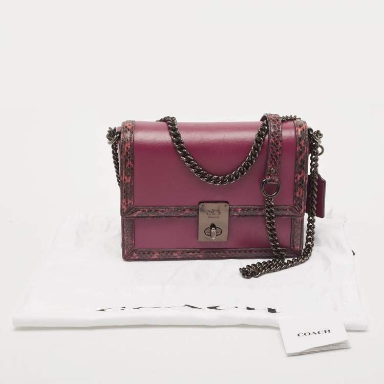 Pre Owned Coach Burgundy Leather and Snakeskin Trim Hutton Shoulder Bag