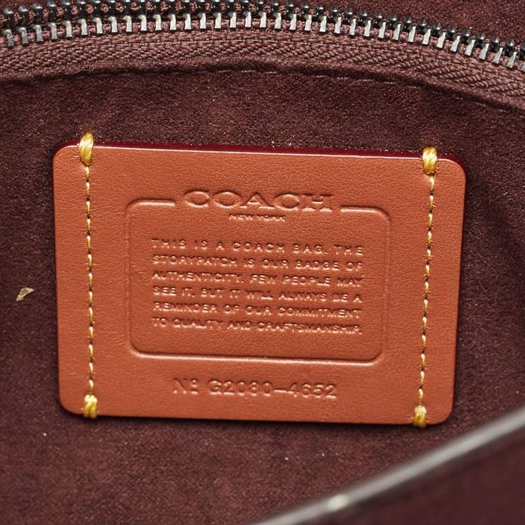 Pre Owned Coach Burgundy Leather and Snakeskin Trim Hutton Shoulder Bag