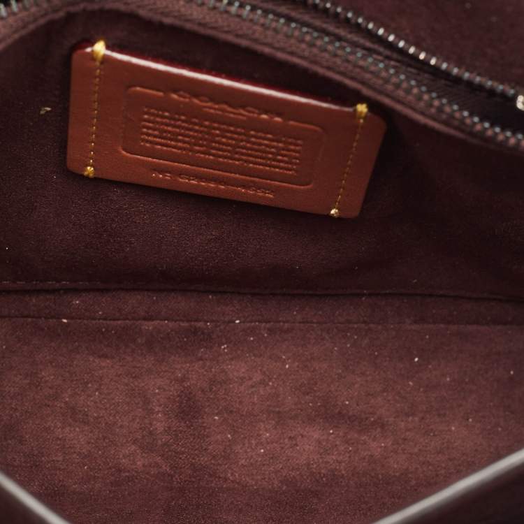 Pre Owned Coach Burgundy Leather and Snakeskin Trim Hutton Shoulder Bag