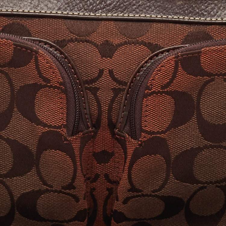 Pre Owned Coach Dark Brown Signature Canvas Double Pocket Waist Bag